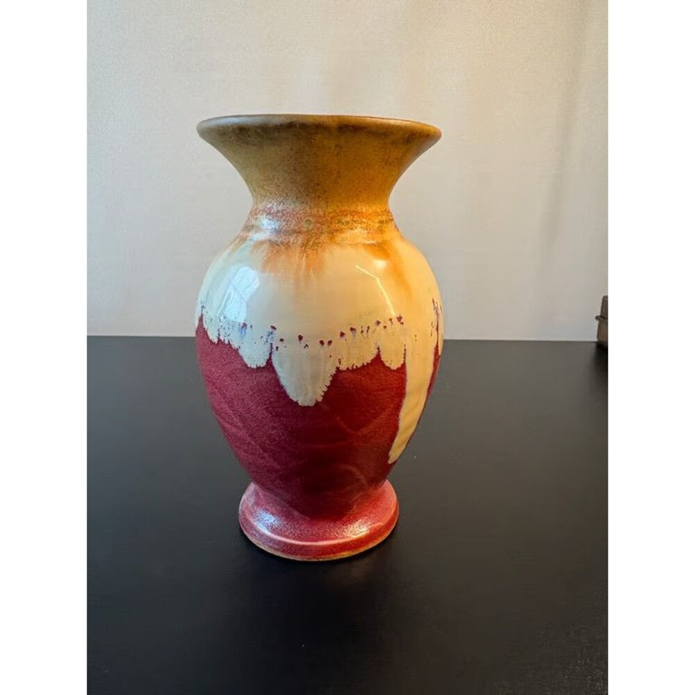 Pair Red Black Drip Glaze Studio Pottery Vases Signed